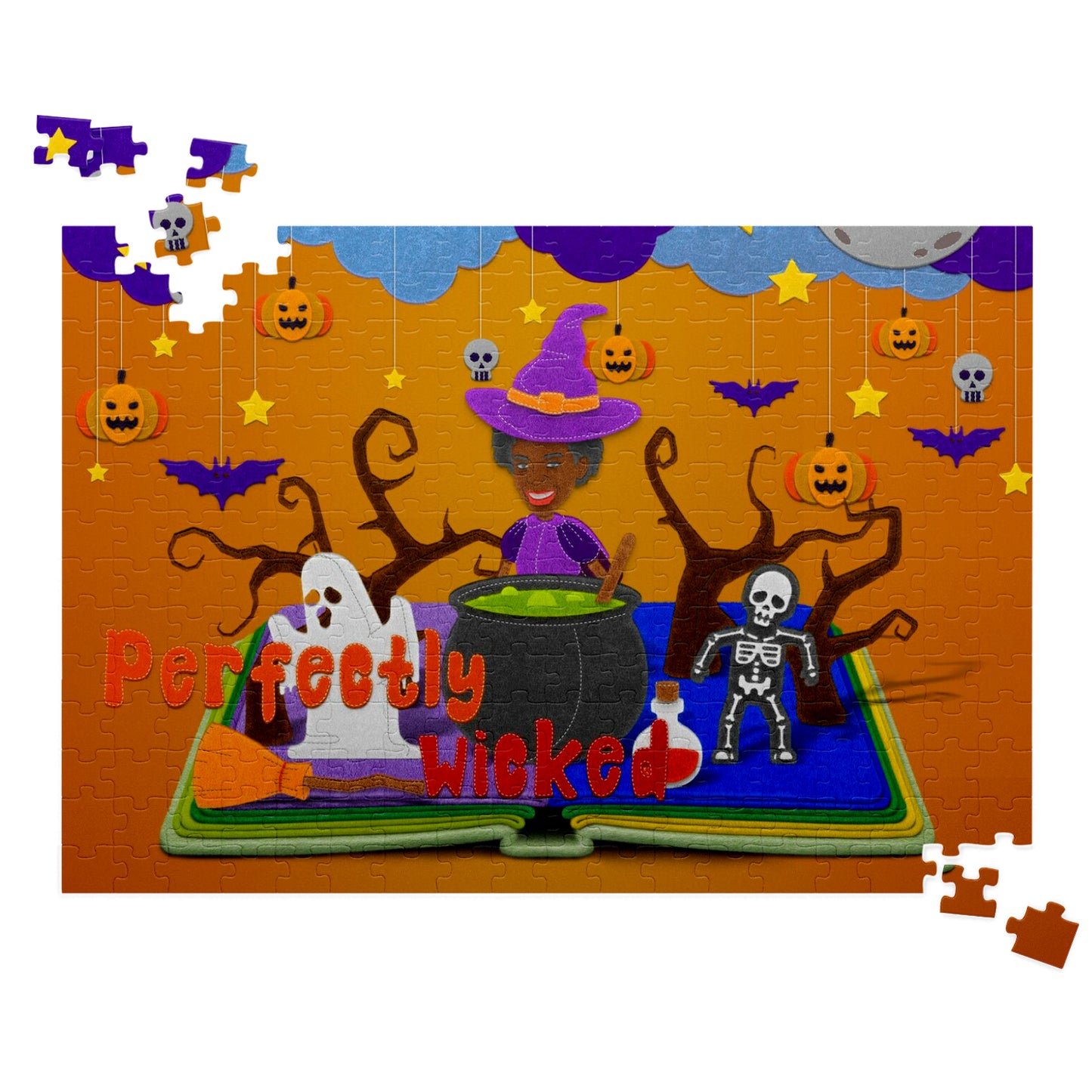 Custom Halloween Felt Illustration Jigsaw Puzzle - NeoSkull