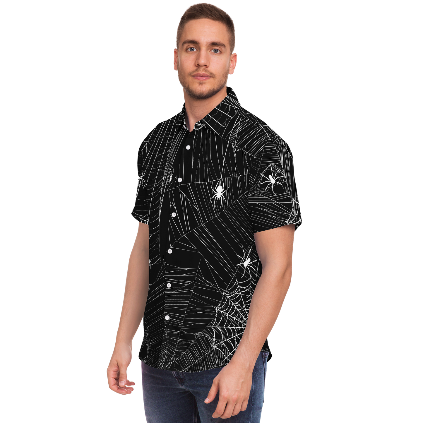 Spider Skull short sleeve button down shirt