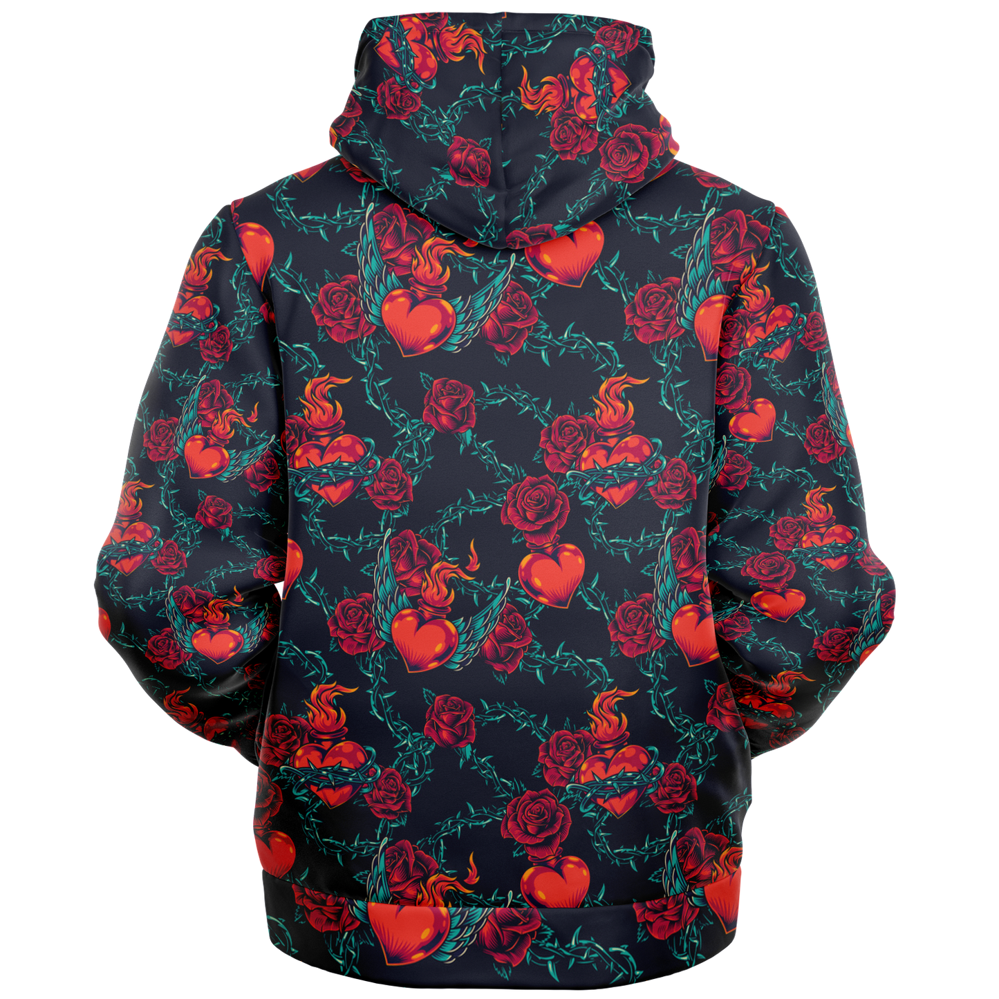 Fiery Hearts and Roses Zip-up hoodie features
