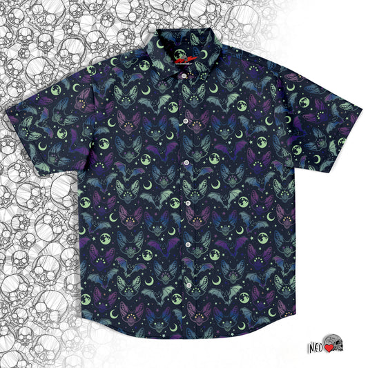 Creepy bats short sleeve button-up shirt