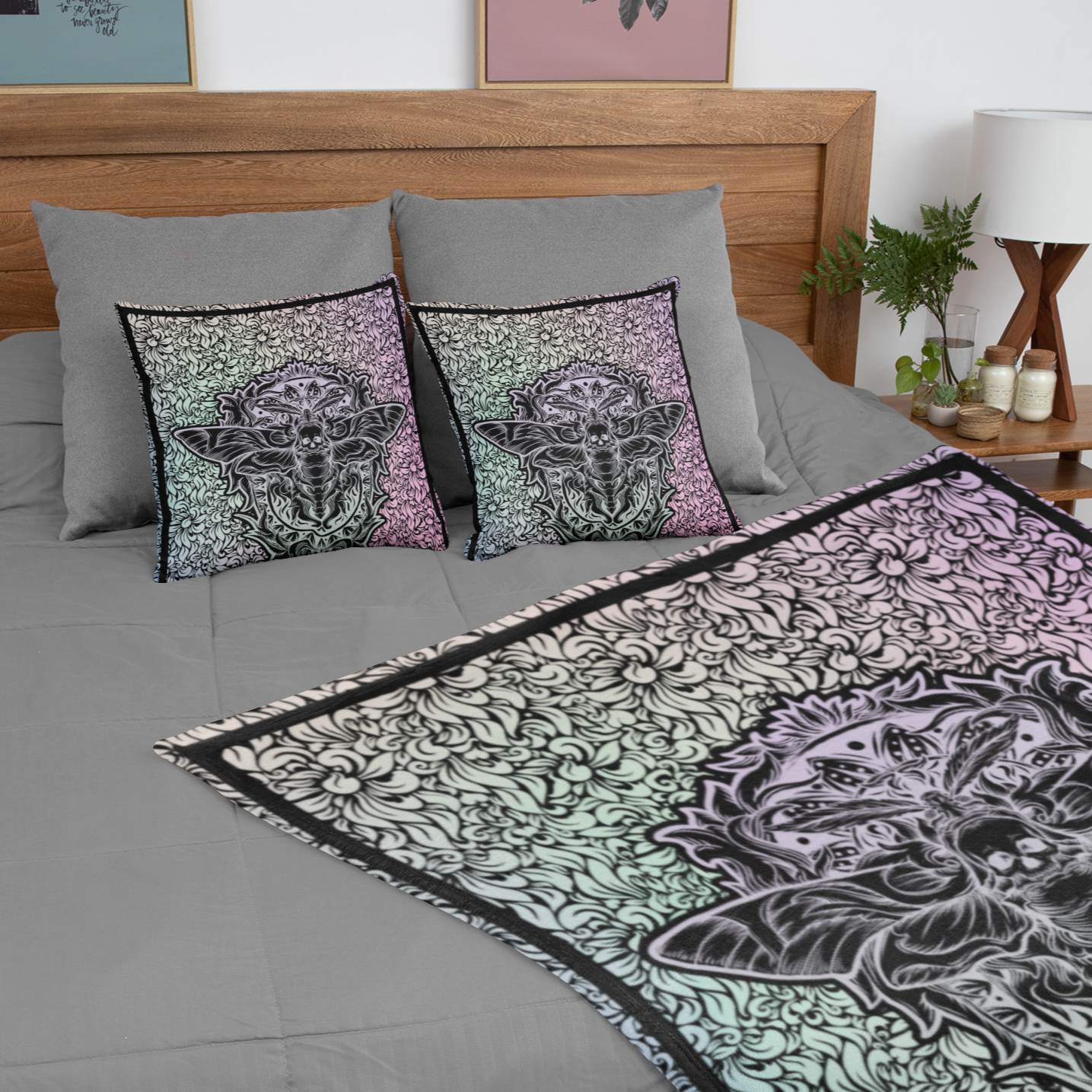 Death Moth Pastel Goth Fleece Blanket - NeoSkull