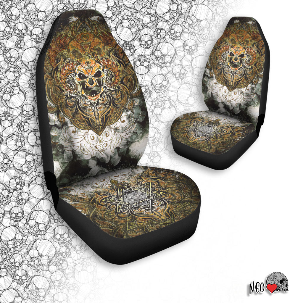 pentagram horned skull car seat covers