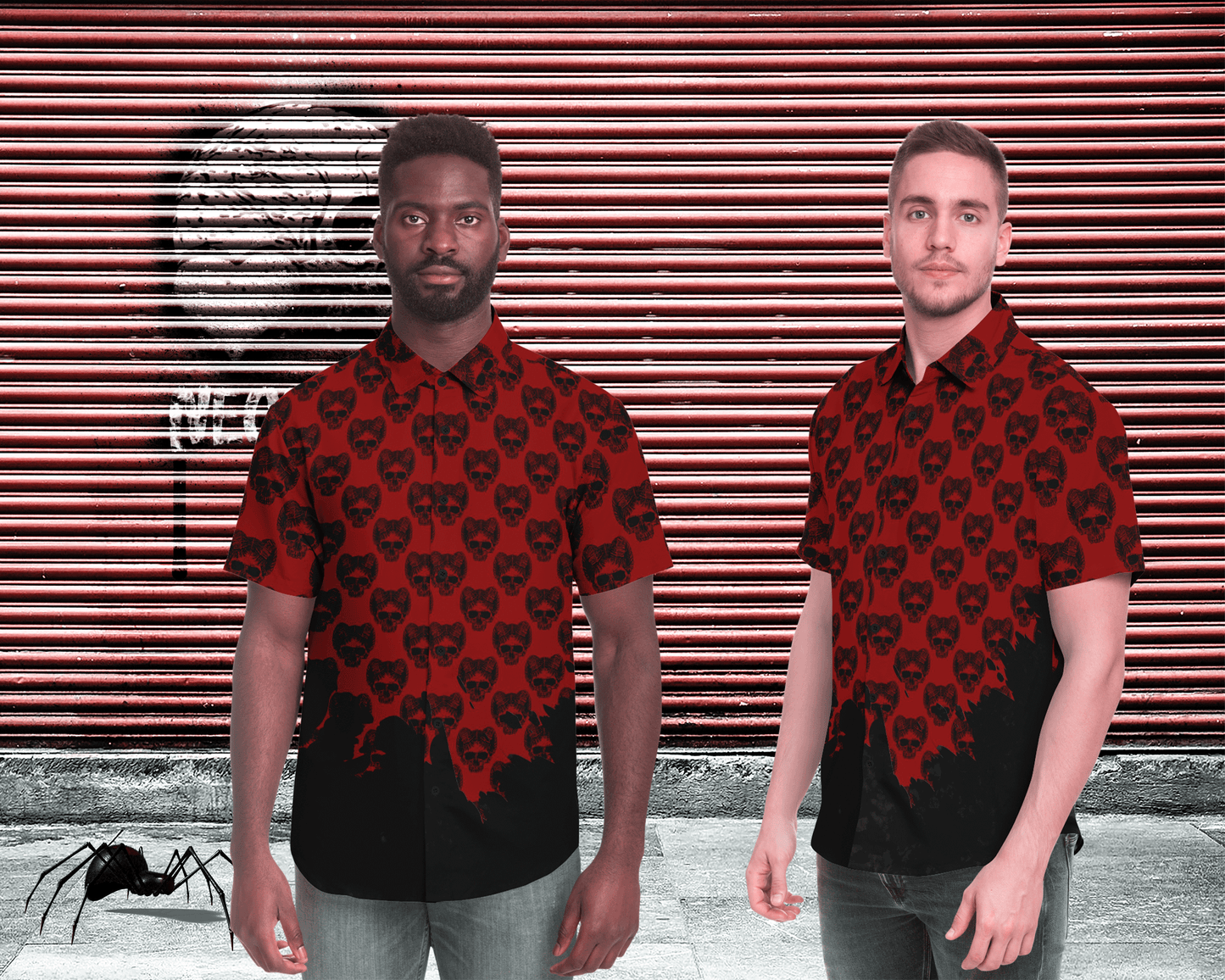 Horned Skull Short Sleeve Button Down Shirt - NeoSkull