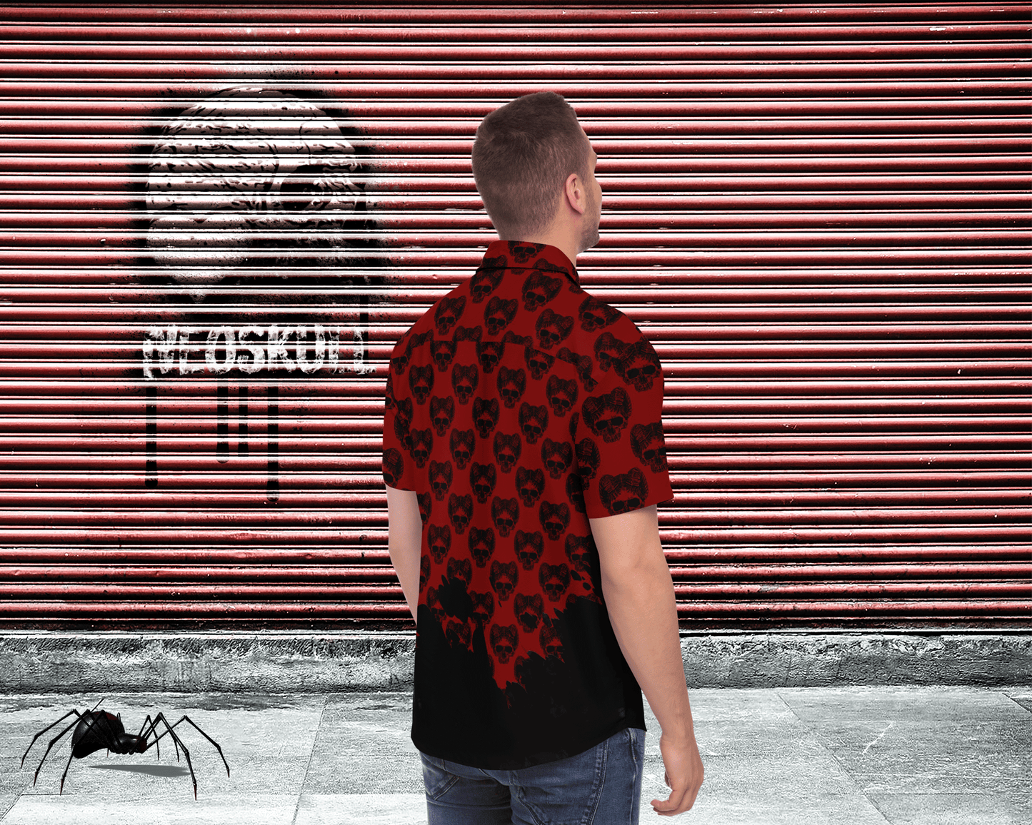 Horned Skull Short Sleeve Button Down Shirt - NeoSkull