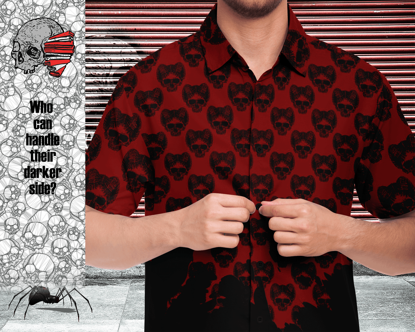Horned Skull Short Sleeve Button Down Shirt - NeoSkull