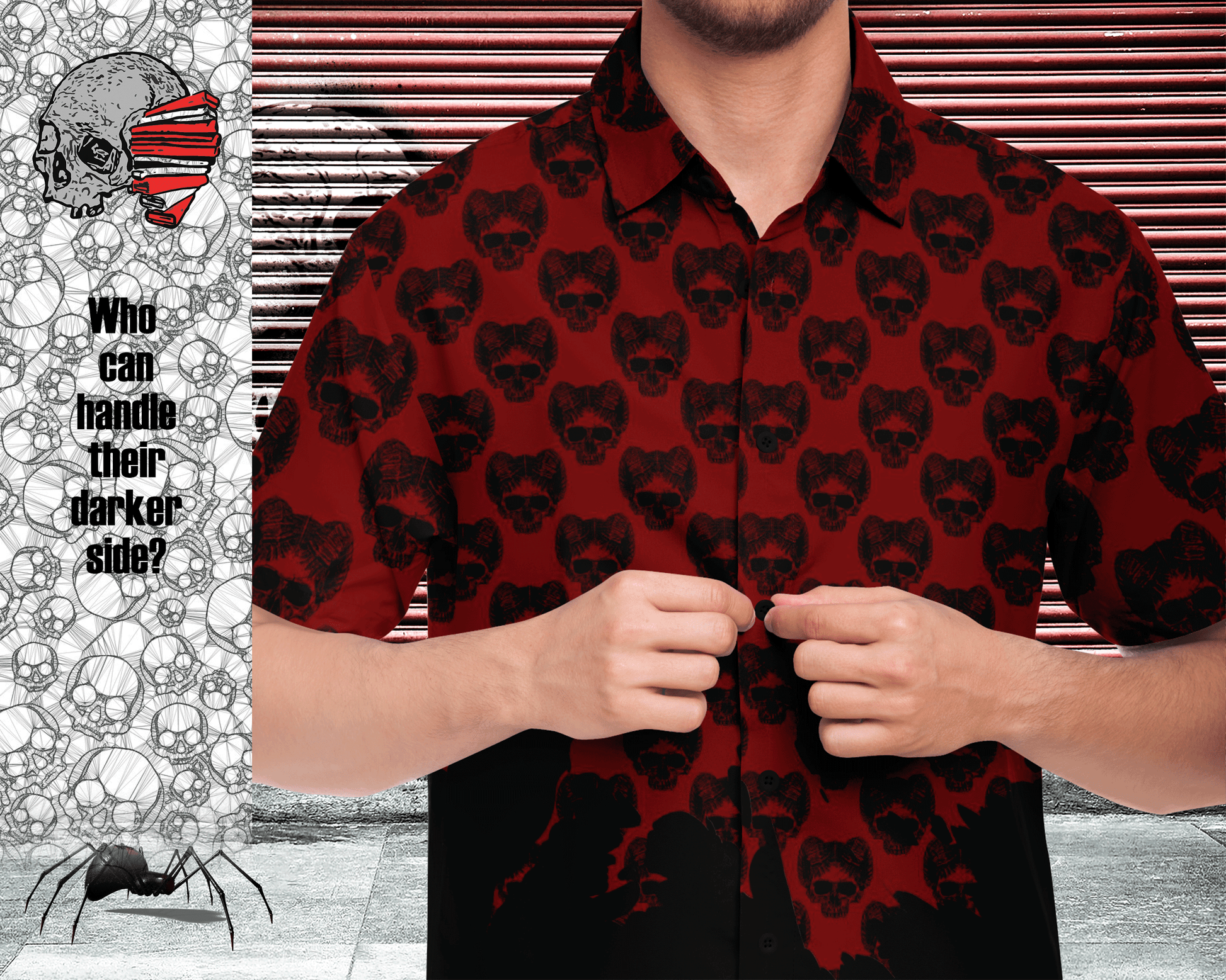 Horned Skull Short Sleeve Button Down Shirt - NeoSkull