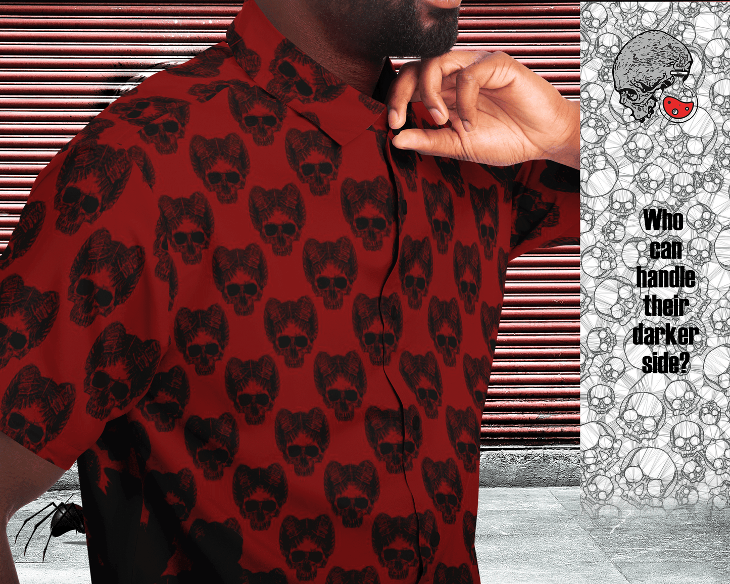 Horned Skull Short Sleeve Button Down Shirt - NeoSkull