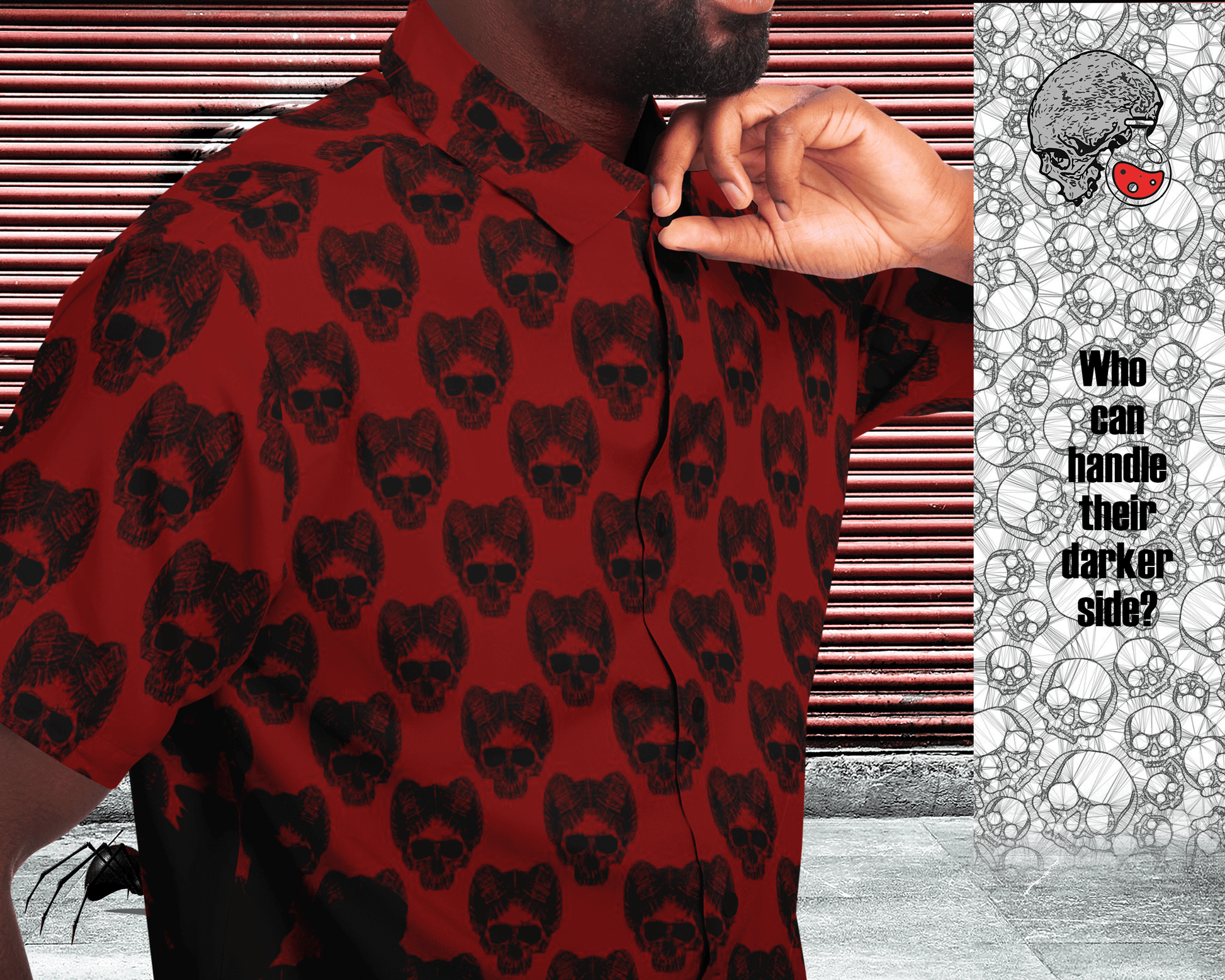 Horned Skull Short Sleeve Button Down Shirt - NeoSkull
