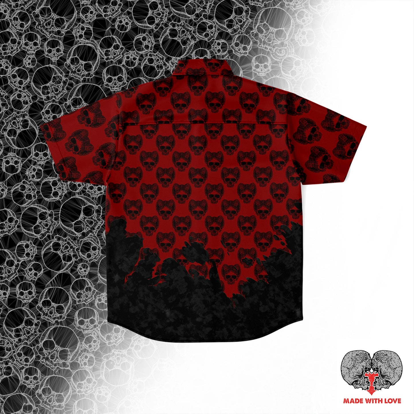Horned Skull Short Sleeve Button Down Shirt - NeoSkull