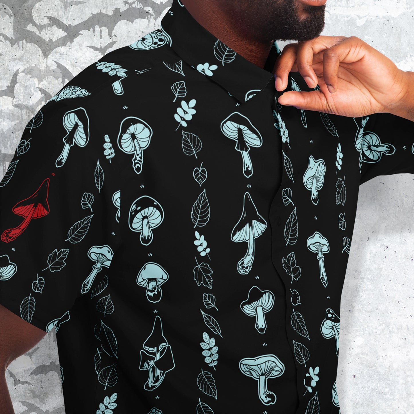 Mushrooms short sleeve button-up shirt