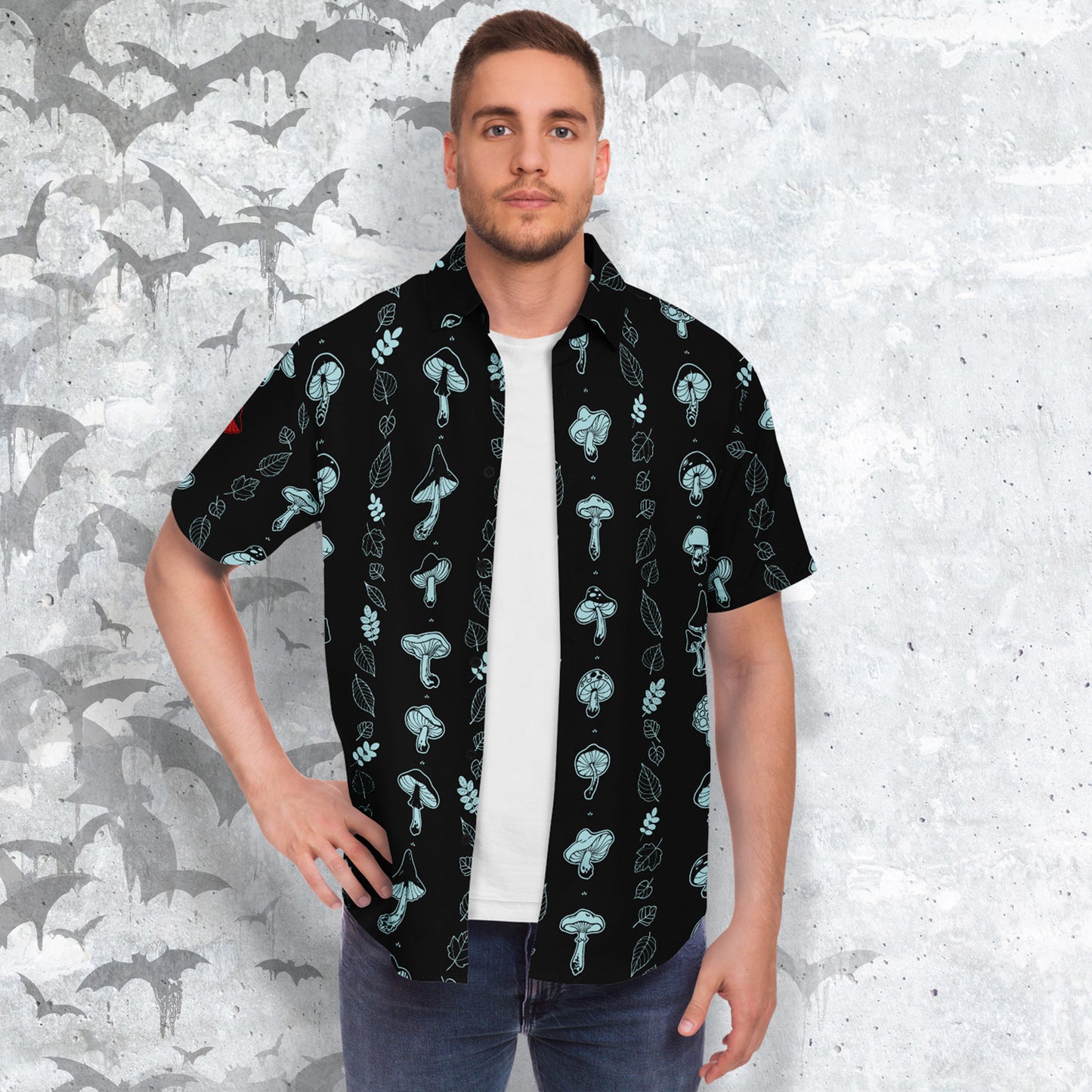 Mushrooms short sleeve button-up shirt