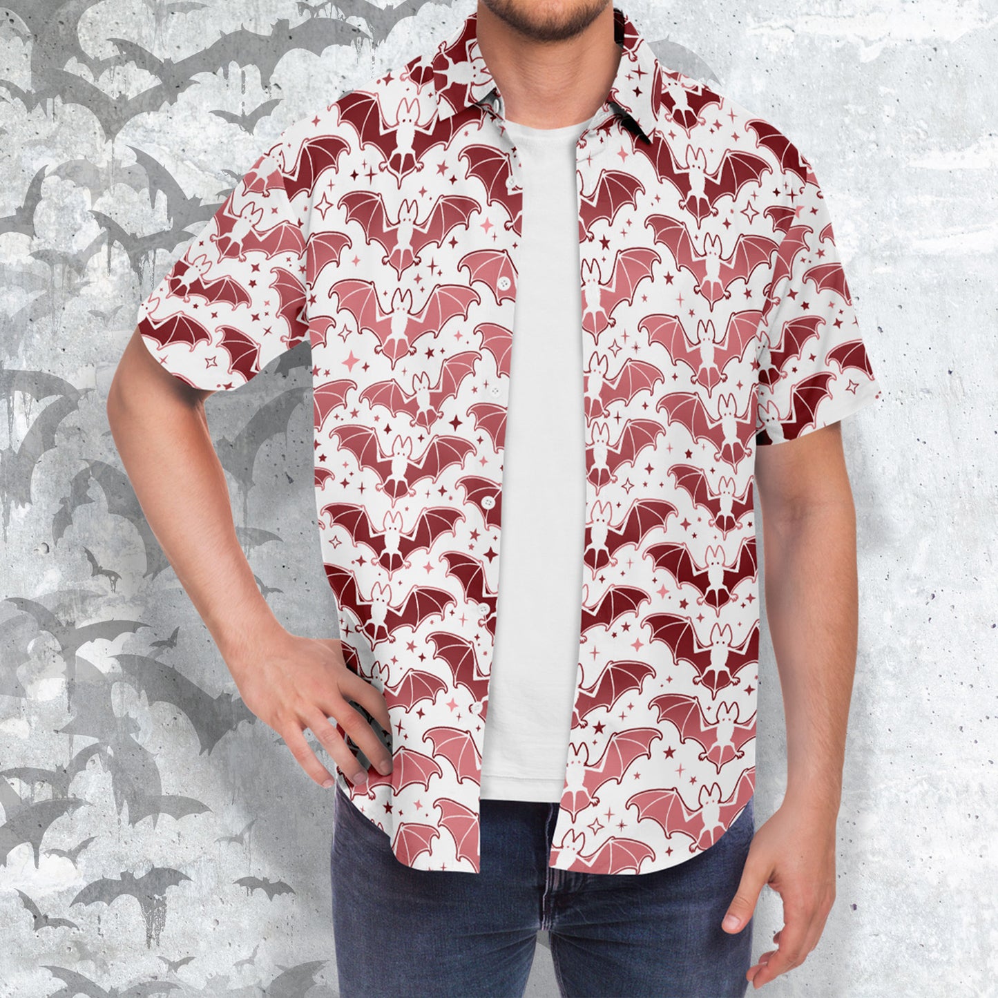 Pink Bats short sleeve button-up shirt