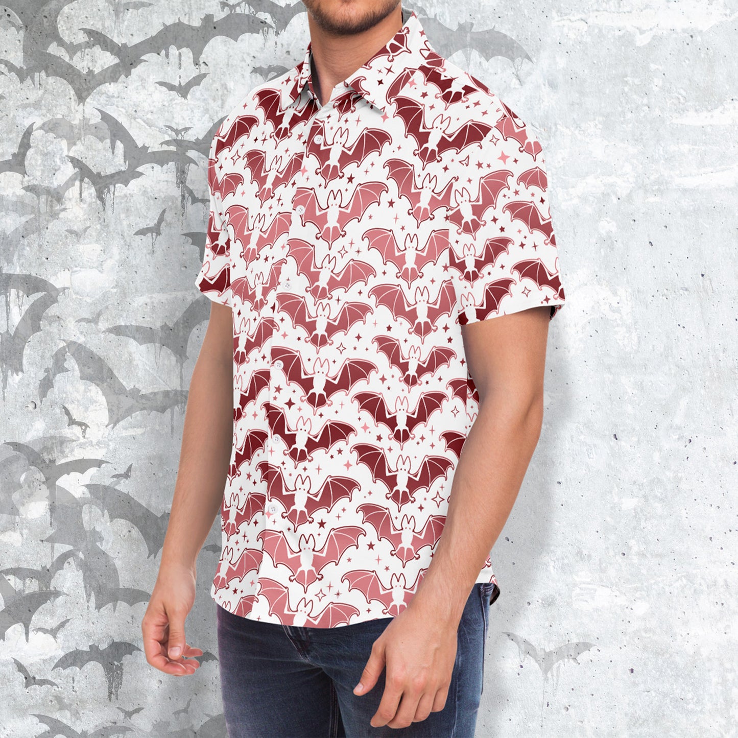 Pink Bats short sleeve button-up shirt