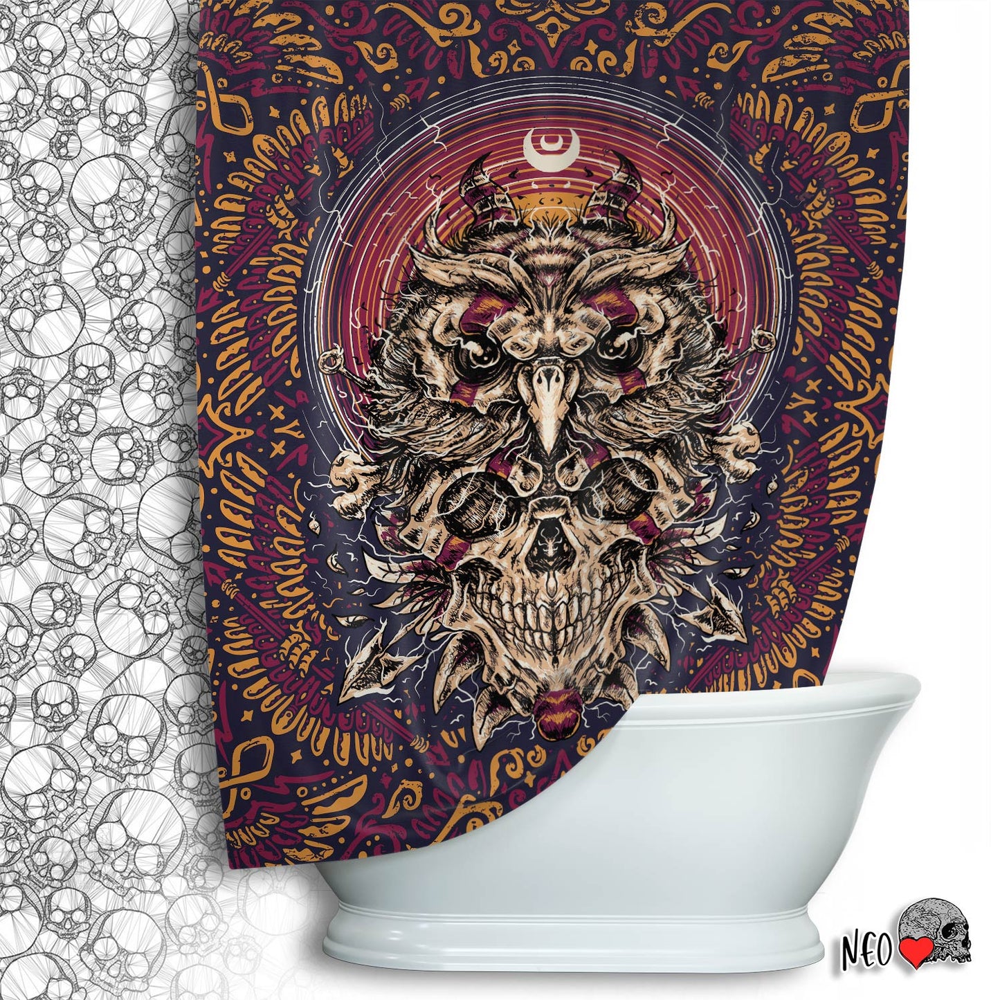 vintage goth shower curtain - neoskull