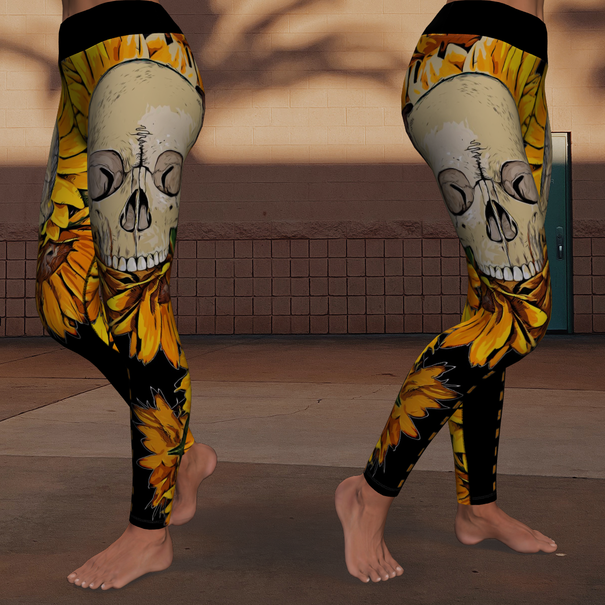 Sunflowers Skull Sunshine Yoga Leggings - NeoSkull