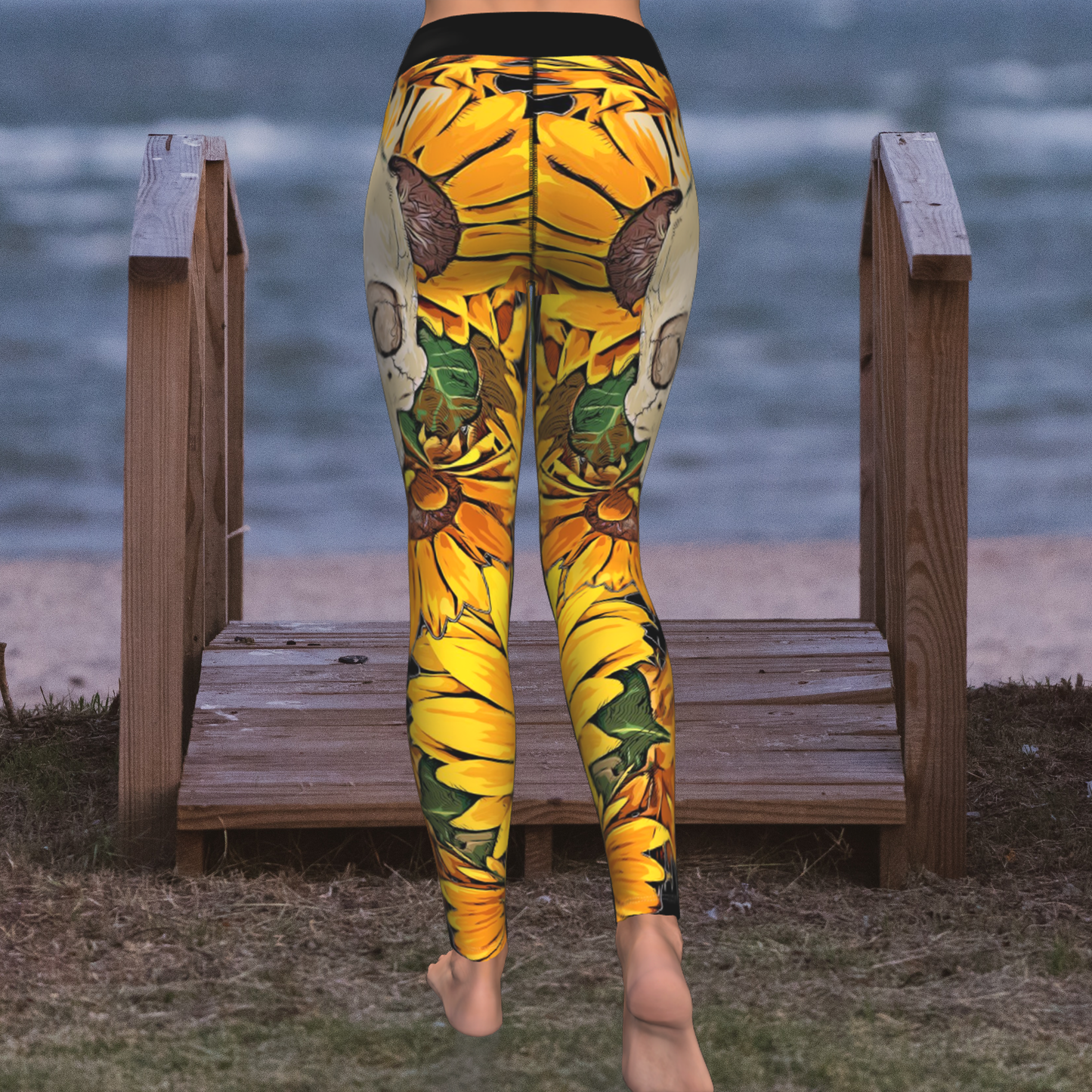 Sunflowers Skull Sunshine Yoga Leggings - NeoSkull
