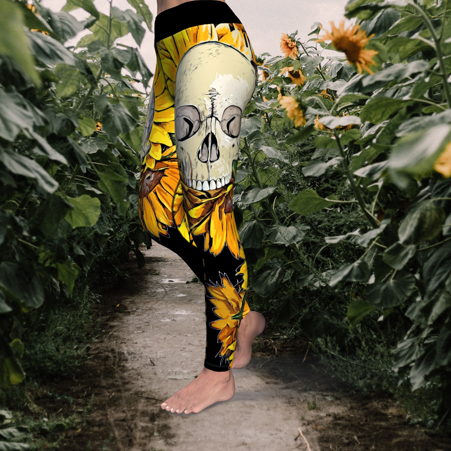 Sunflowers Skull Sunshine Yoga Leggings - NeoSkull