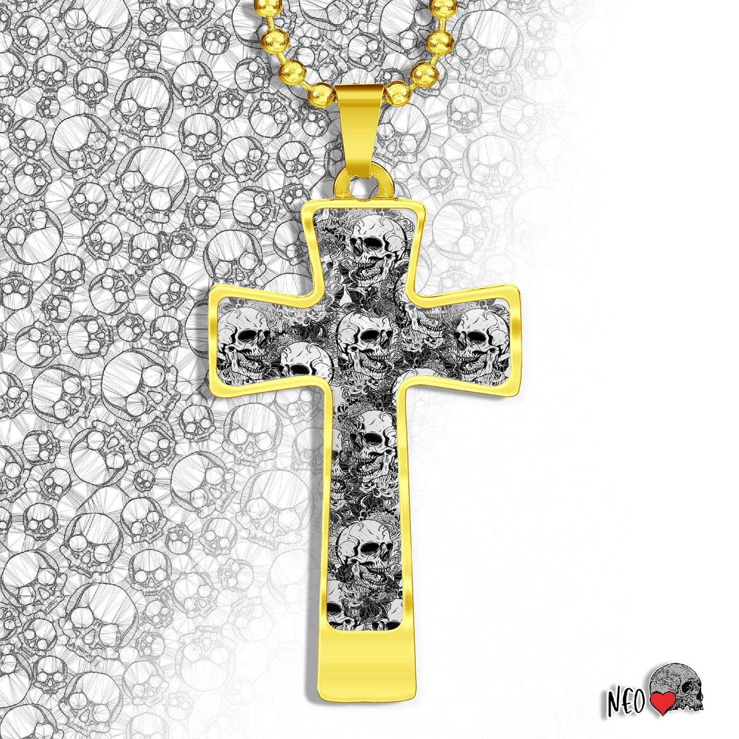 skull cross cutmo engraving necklace