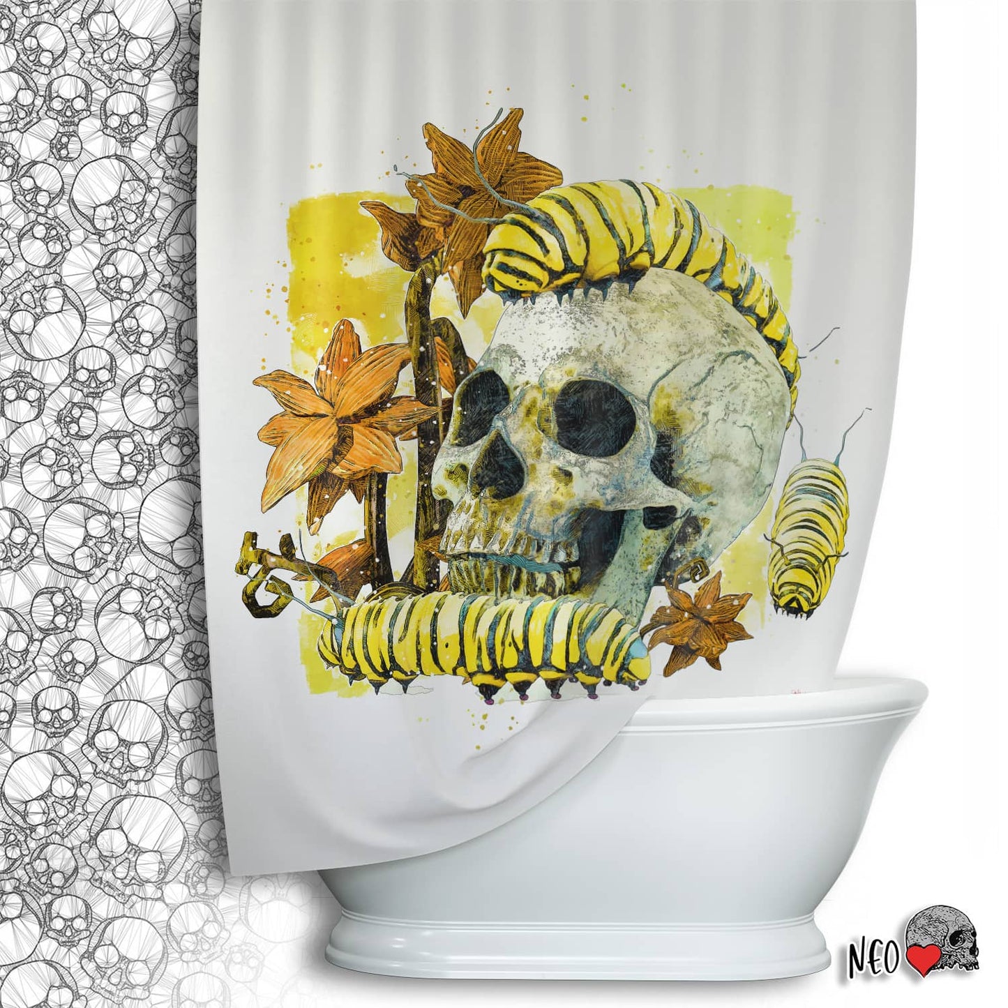 Human skull and Сaterpillars Shower Curtain