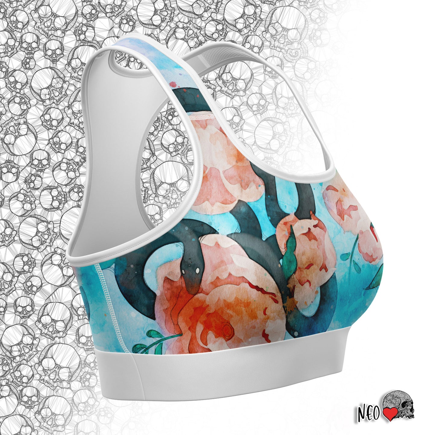 snakes and peonies flowers sport bra