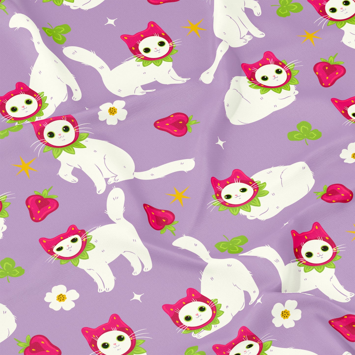 Strawberry cat short sleeve button-up shirt