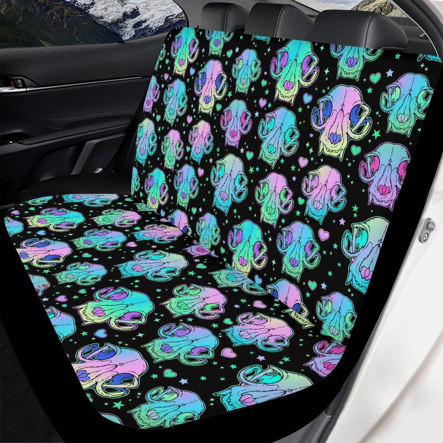 Neon Cat Skulls Full Car Seat Cover Set