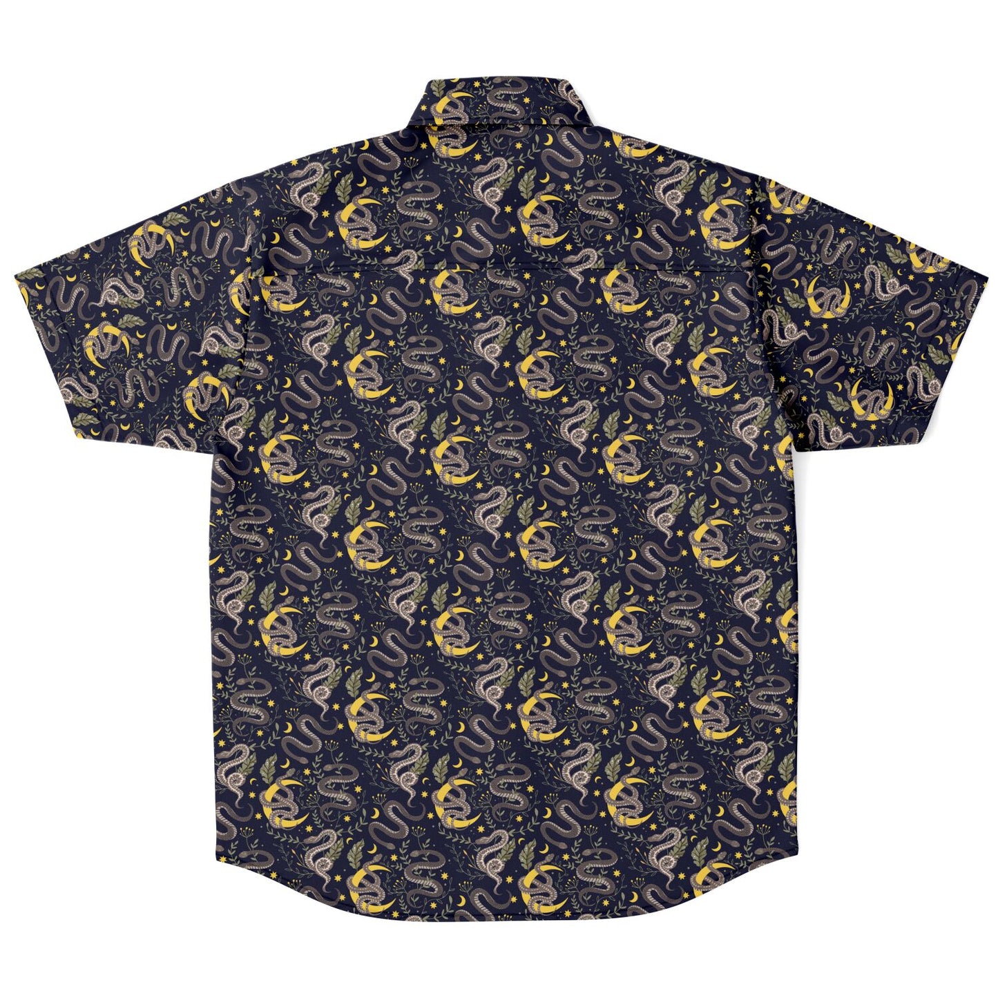 Snake and crescent short sleeve button-up shirt