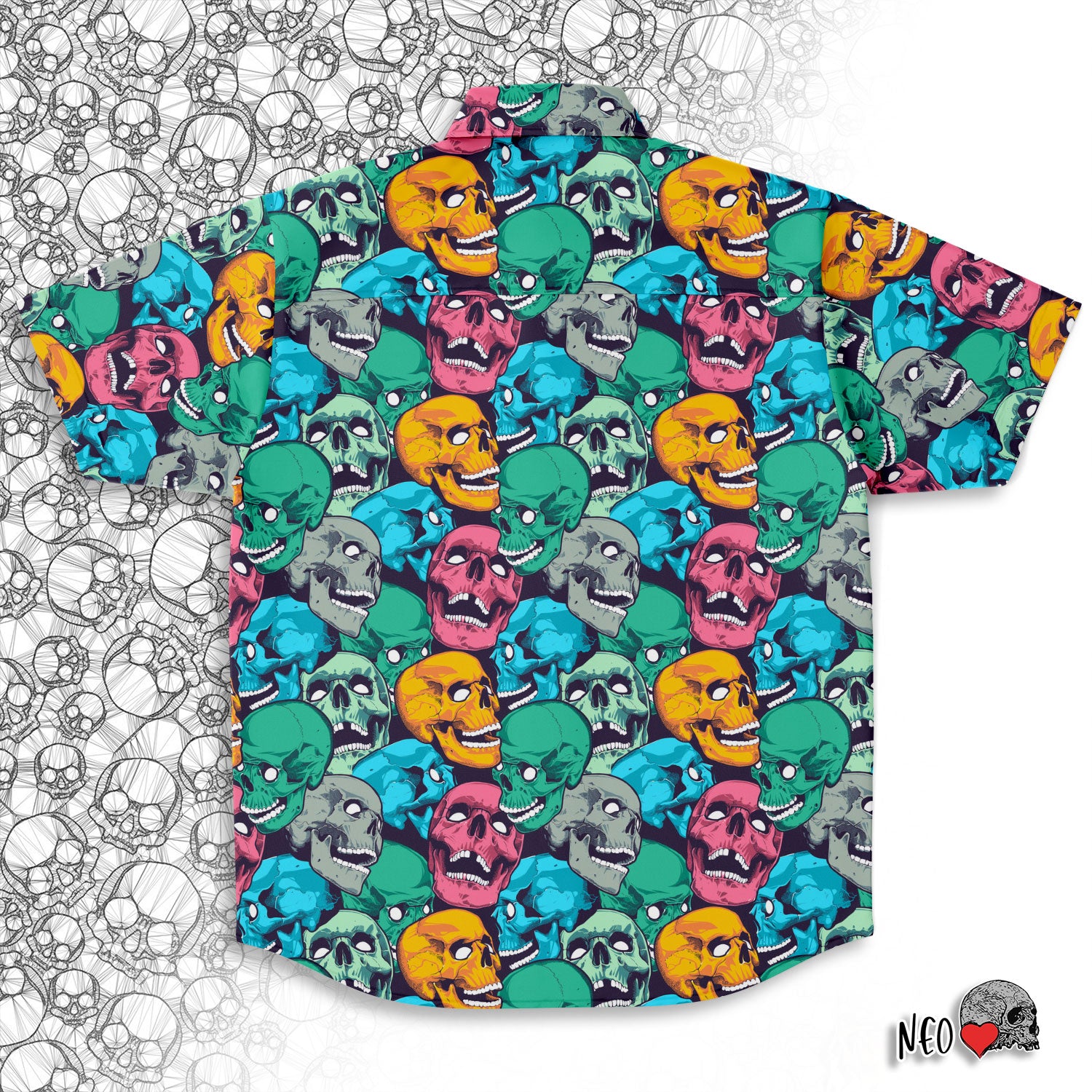 skull print short sleeve button down shirt
