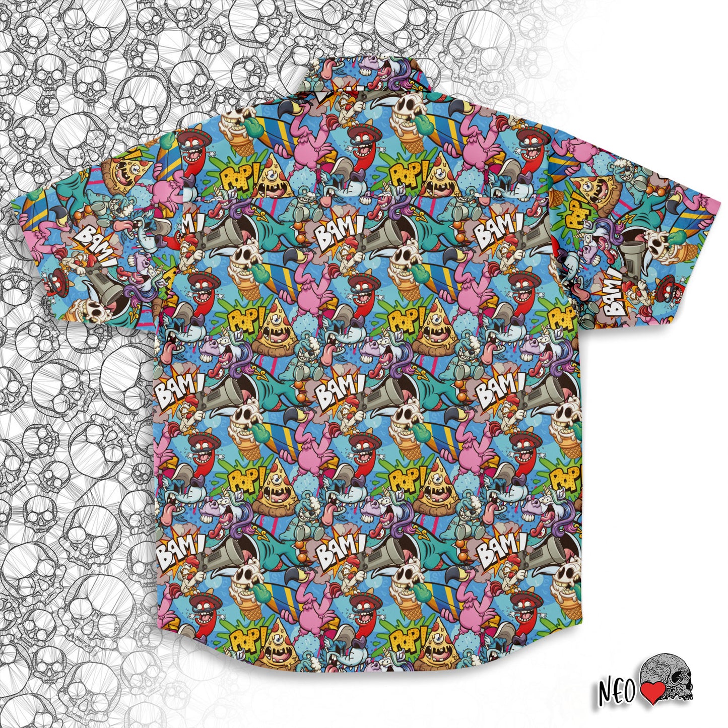 cartoon horror art short sleeve button down shirt