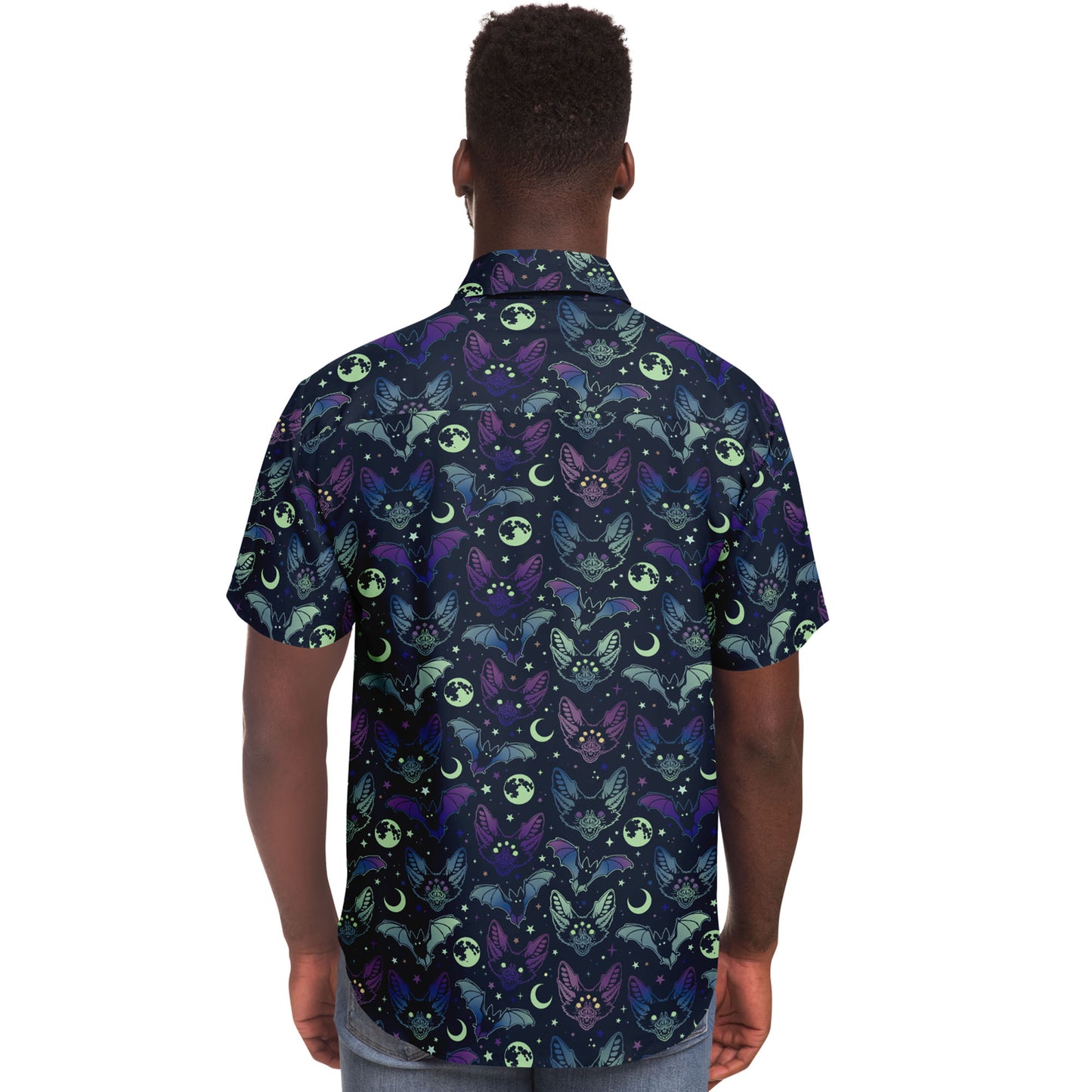 Creepy bats short sleeve button-up shirt