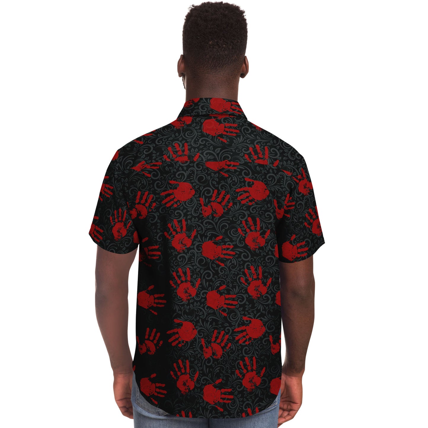 gothic pattern short sleeve button down shirt
