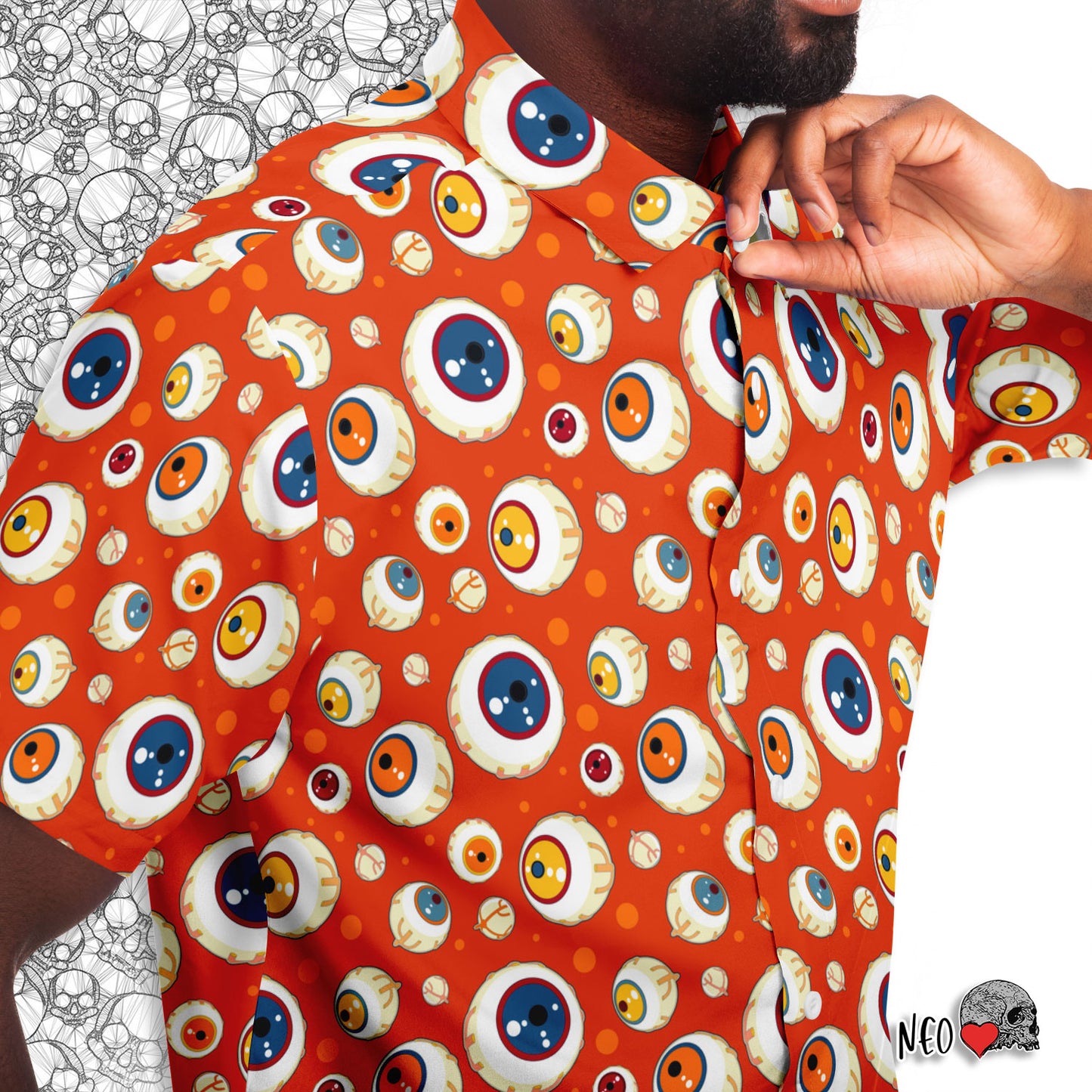 Halloween short sleeve button down shirt