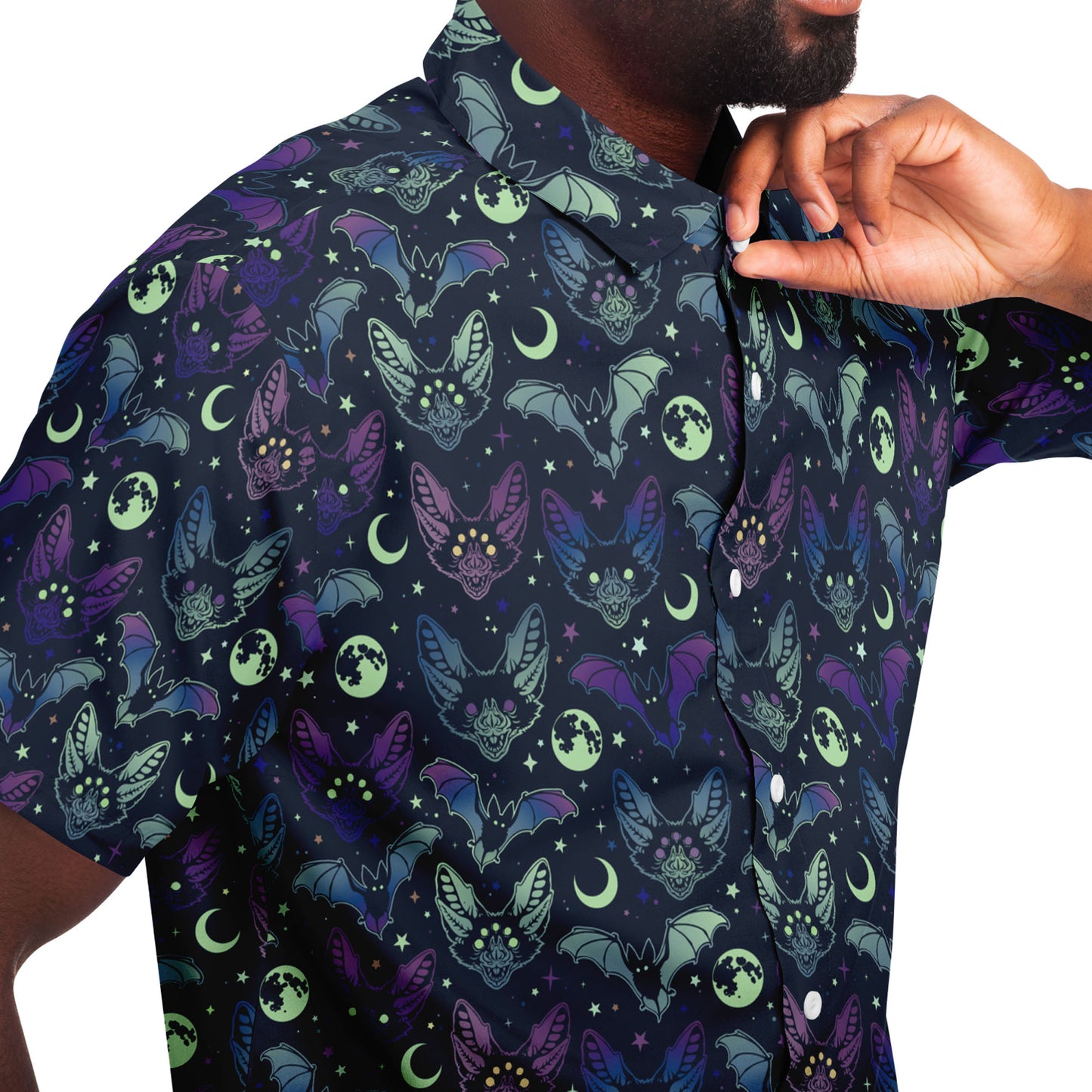 Creepy bats short sleeve button-up shirt
