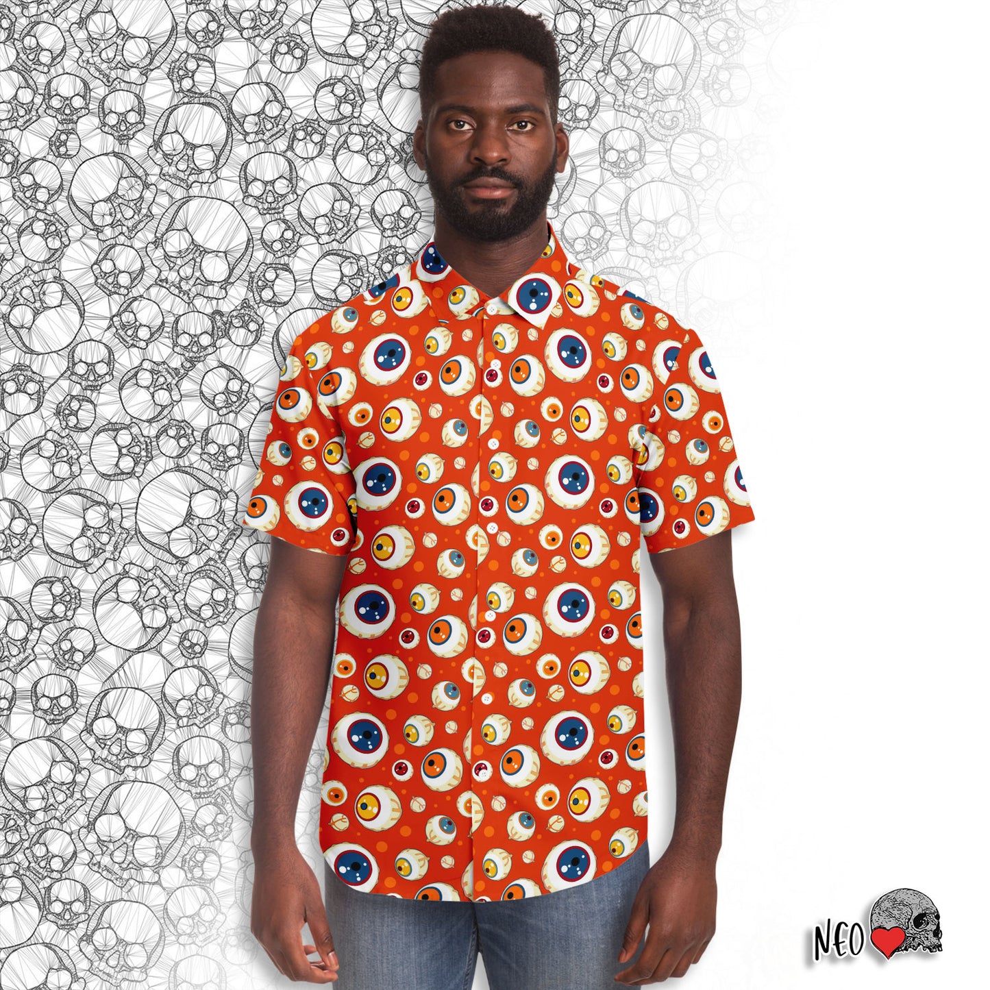 spooky short sleeve button down shirt