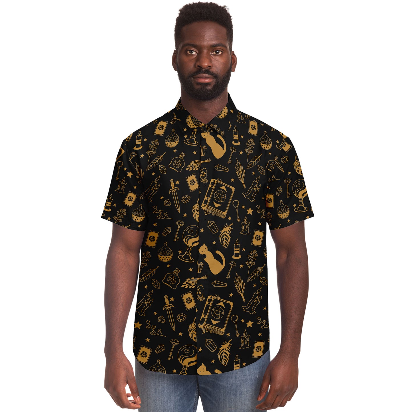 My Magic things short sleeve button down shirt