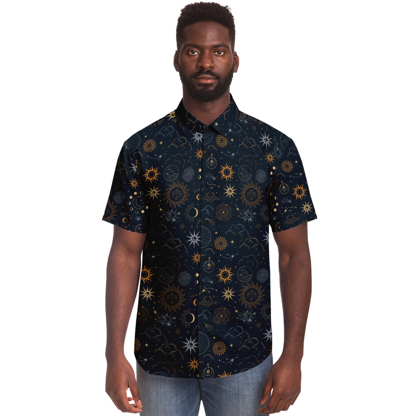 Celestial short sleeve button-up shirt