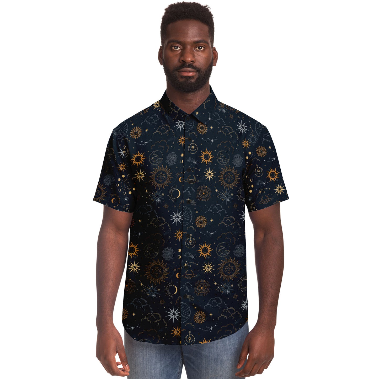 Celestial short sleeve button-up shirt