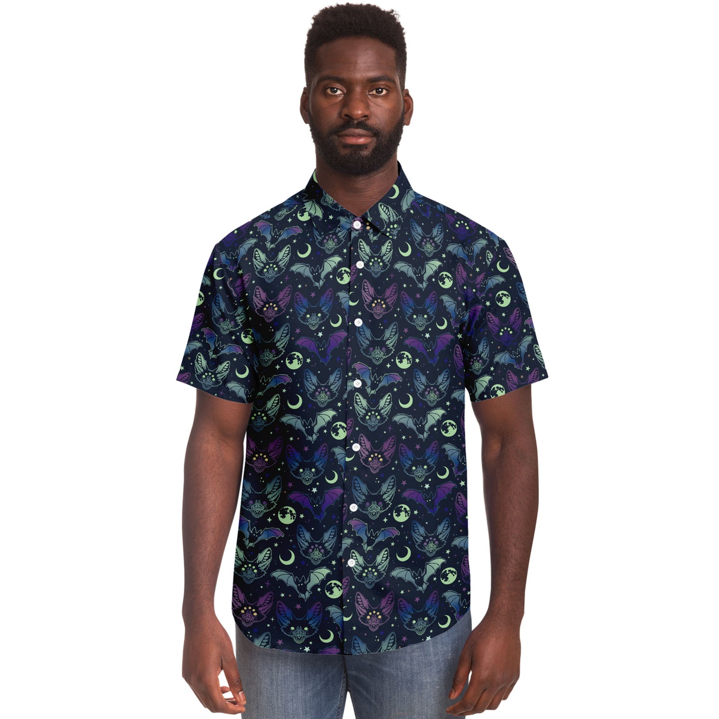 Creepy bats short sleeve button-up shirt