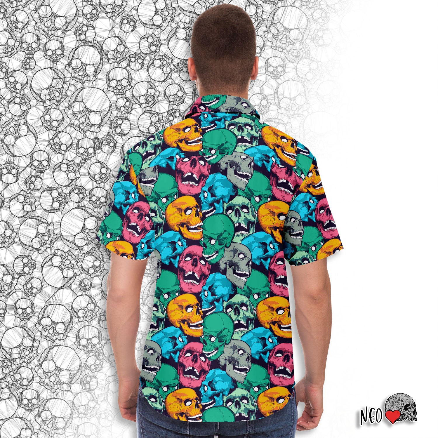 halloween short sleeve button down shirt