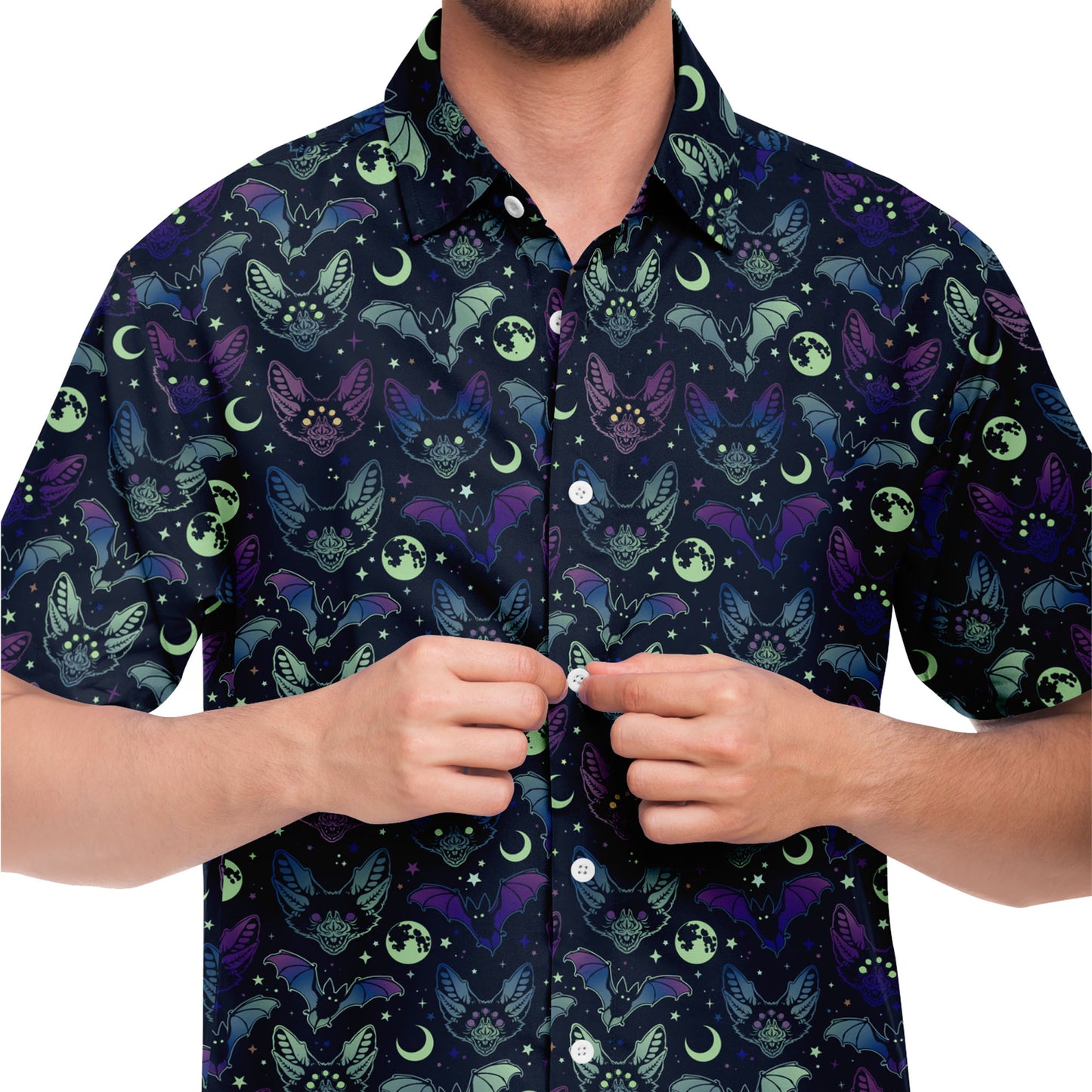 Creepy bats short sleeve button-up shirt