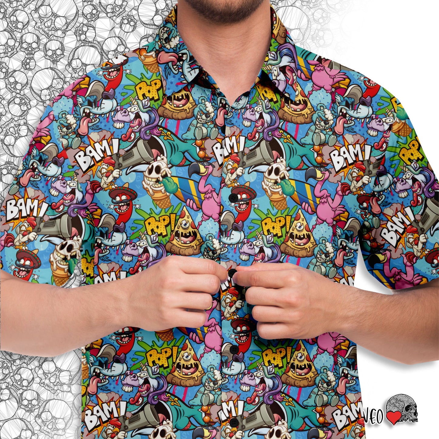 spooky short sleeve button down shirt