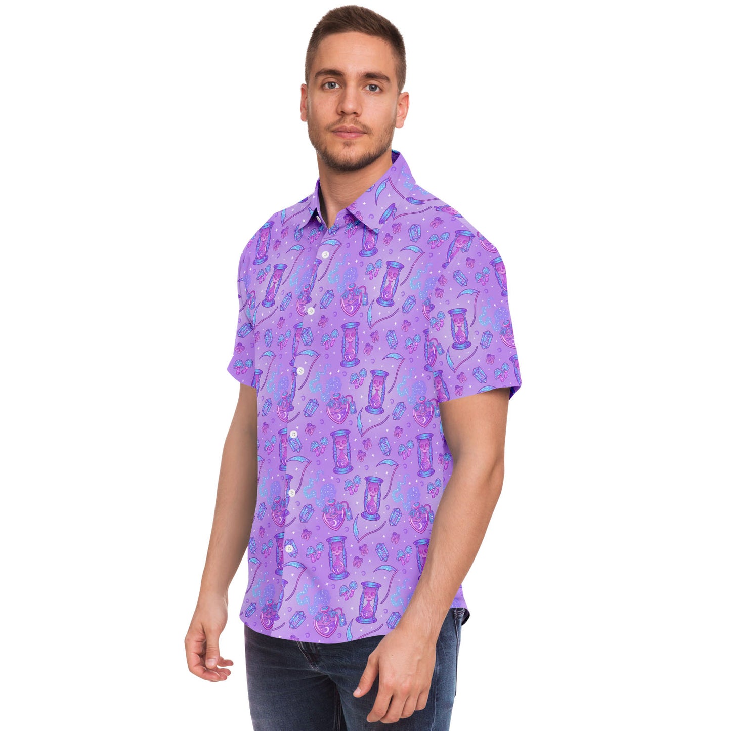 Neon Magic short sleeve button down shirt