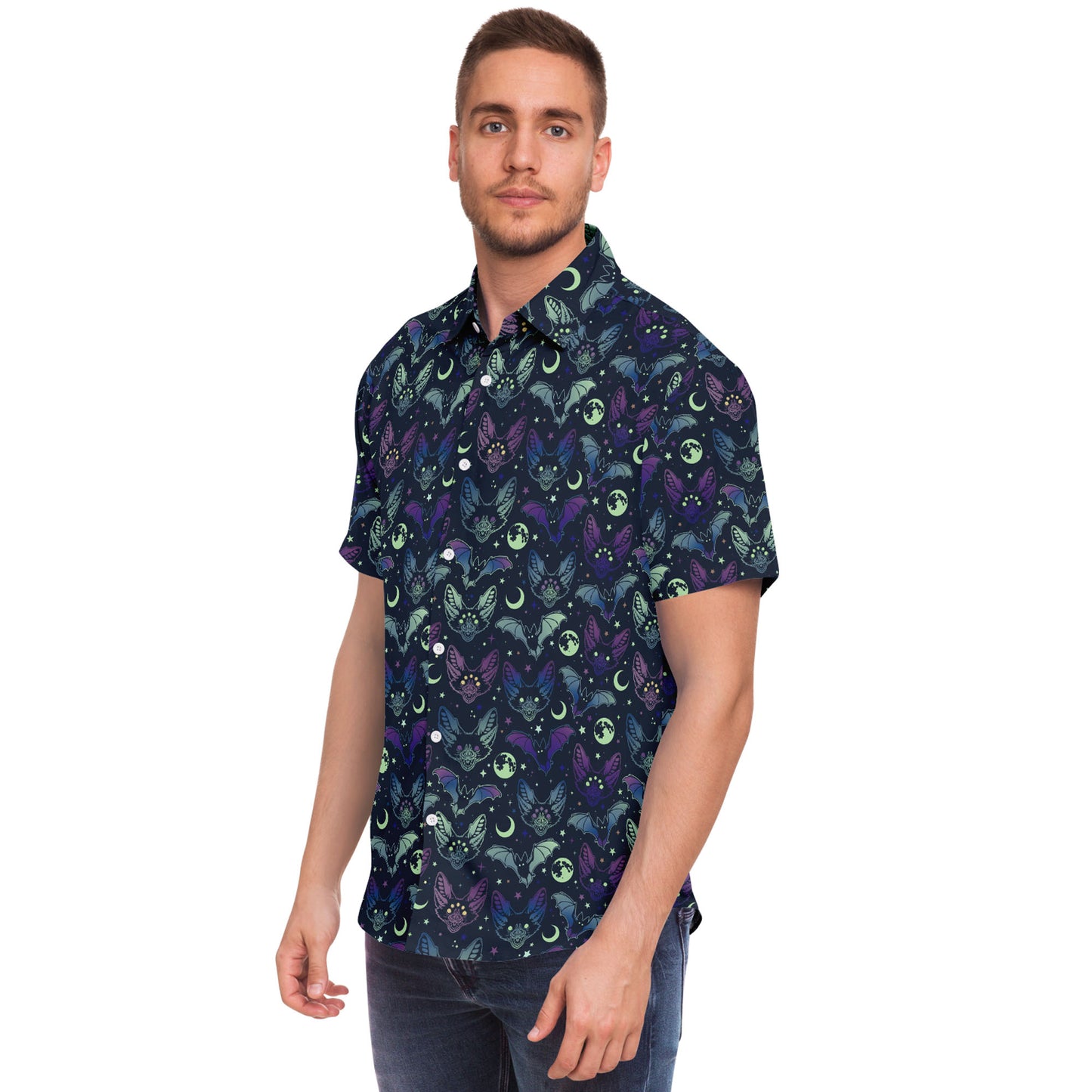 Creepy bats short sleeve button-up shirt