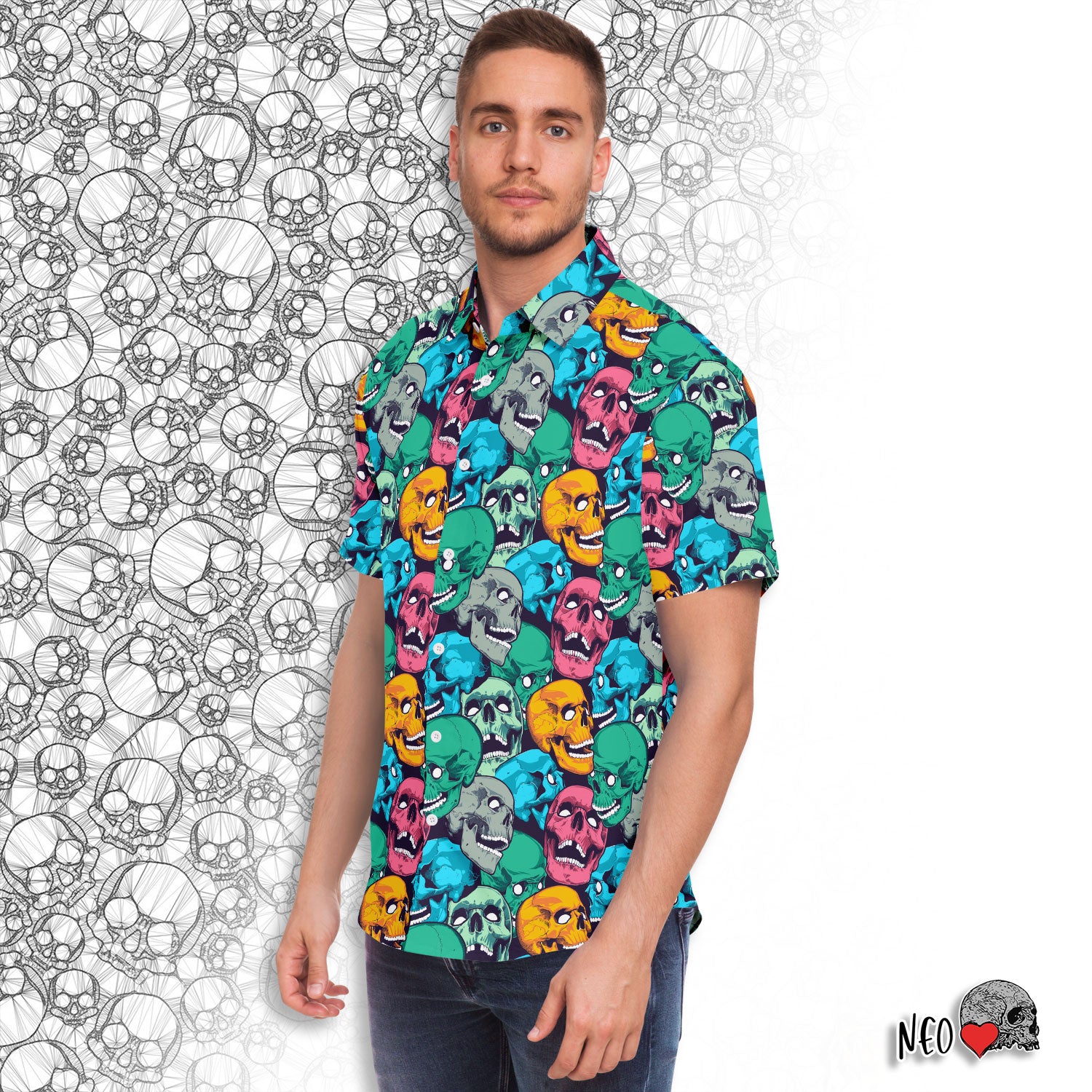 horror short sleeve button down shirt