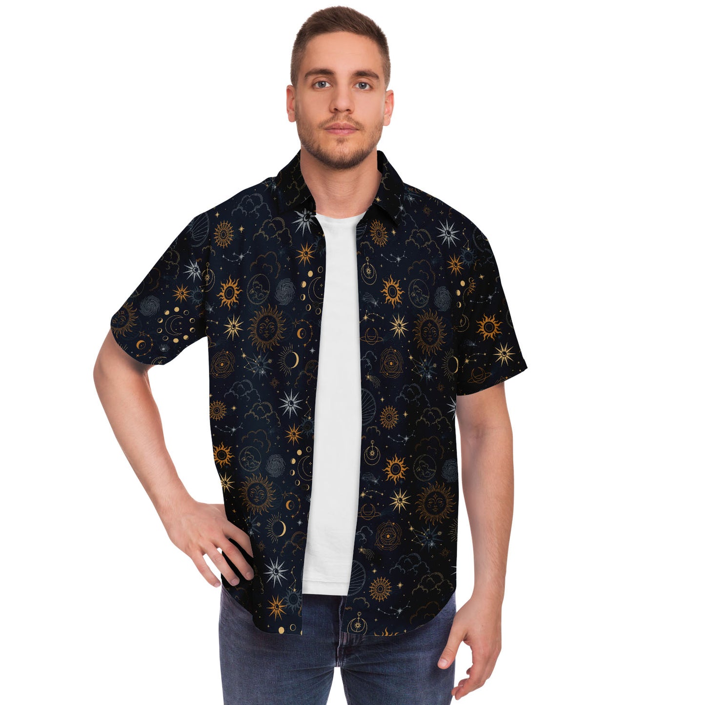 Celestial short sleeve button-up shirt
