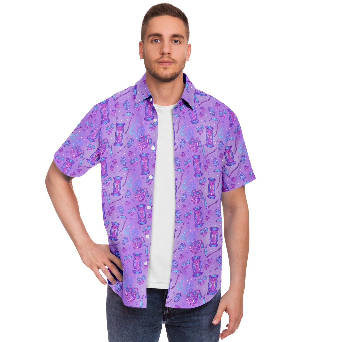 Neon Magic short sleeve button down shirt