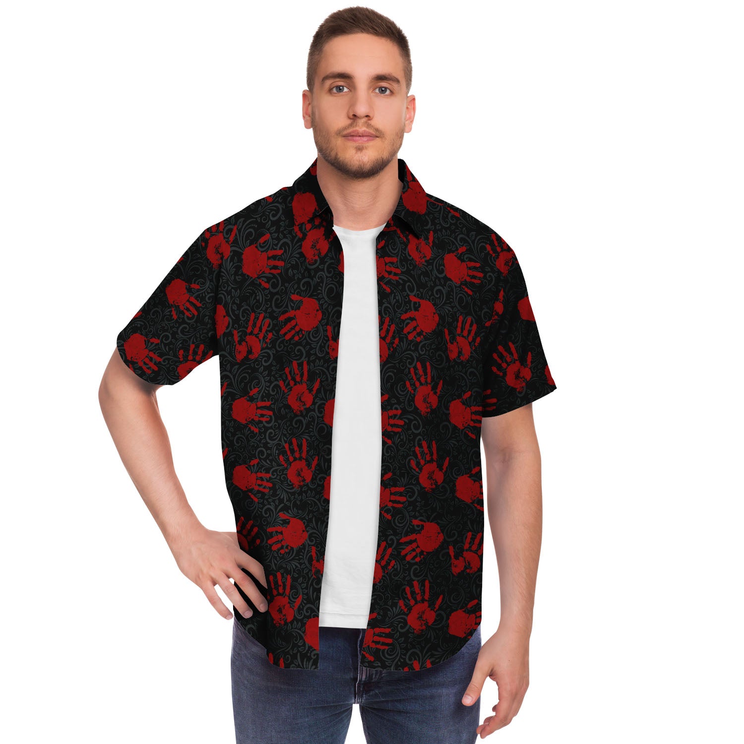 dark art short sleeve button down shirt
