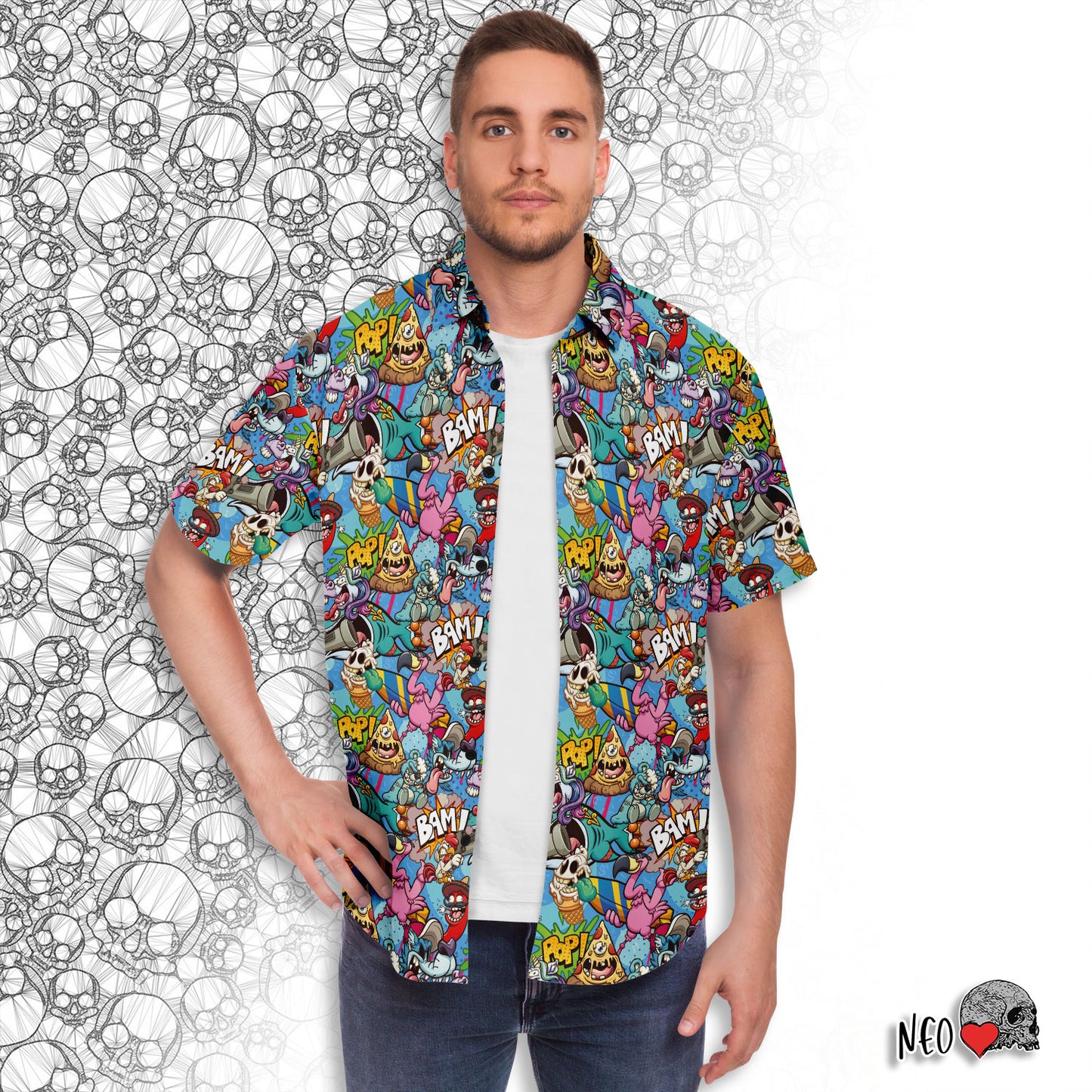 halloween short sleeve button down shirt