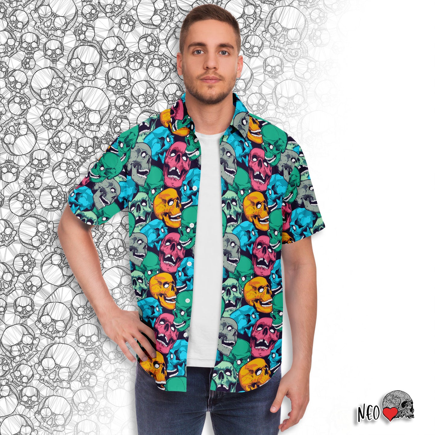spooky short sleeve button down shirt