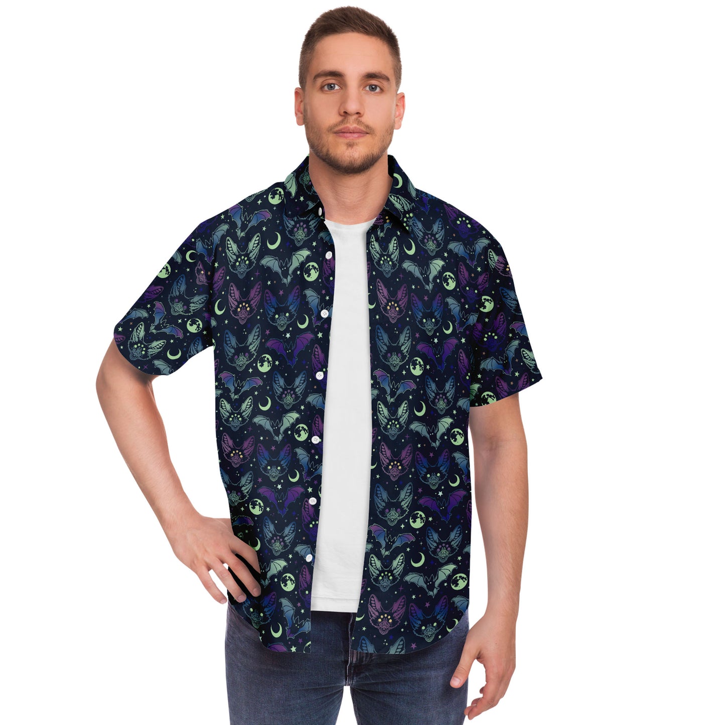 Creepy bats short sleeve button-up shirt